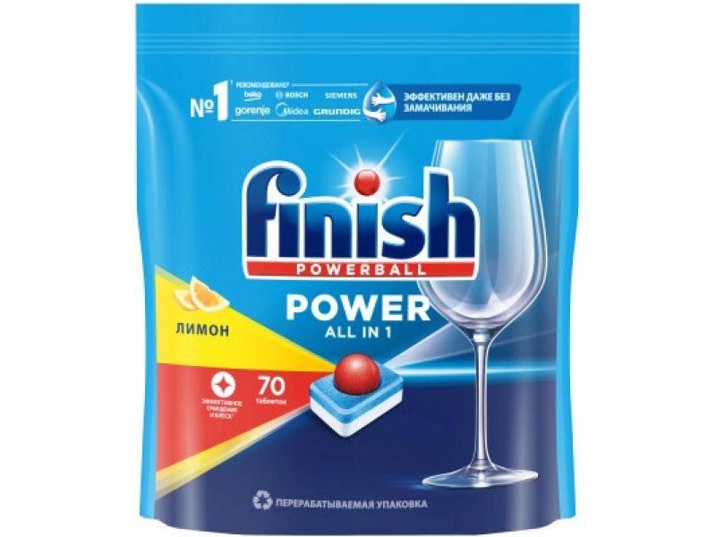 Таблетки для посудомоечных машин Finish Power, 70 шт, лимон